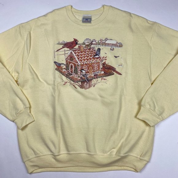 Lee Tops - Vintage NWOT Grandma Sweatshirt Women's Medium Birds Gingerbread House Nature